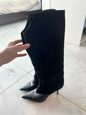 Jimmy Choo Black Pointed-Toe Knee-High Stiletto Boots